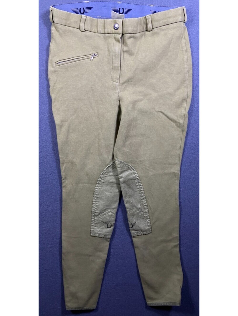 TuffRider Ribb Low Rise Knee Patch Breeches Jodhpurs Tan 32 Equestrian Horse